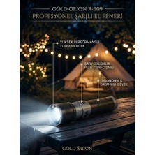 Gold Orion R-909 Profesyonel Şarjlı El Feneri – Yüksek Performanslı Zoom Mercekli Type-C Kamp Feneri