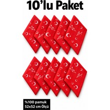 Herşey Nota 10’lu Ay Yıldız Desenli Kırmızı Fular Bandana 52X52 cm %100 Pamuk Okul Tören Etkinlik