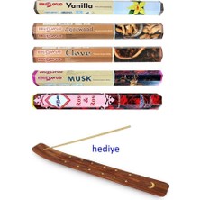 Kapamarka 5 Paket 20 Çubuklu Tütsü Vanilla - Musk - Clove - Wood - Redrose - Kayık Hediyeli