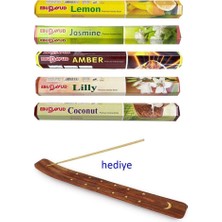 Kapamarka 5 Paket 20 Çubuklu Tütsü Lemon - Amber - Lilly- Jasmine - Coconut - Kayık Hediyeli