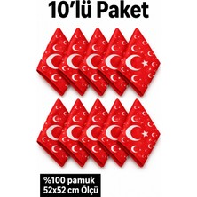 Herşey Nota 10’lu Kırmızı Ay Yıldız Desenli %100 Pamuk 52X52 cm Fular Bandana Seti