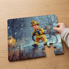 Punto Dizayn Kahraman Itfaiyeci  Tasarımlı 24 Parça Ahşap Çocuk Puzzle MPK0207