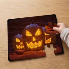 Punto Dizayn Işıklı Balkabağı - Cadılar Bayramı Tasarımlı 24 Parça Ahşap Çocuk Puzzle MPK0788