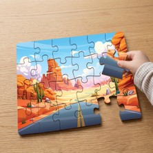 Punto Dizayn Çölde Uzun Yol Tasarımlı 24 Parça Ahşap Çocuk Puzzle MPK1096