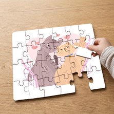 Punto Dizayn Sevimli Aşık Kedicikler Tasarımlı 24 Parça Ahşap Çocuk Puzzle MPK0406