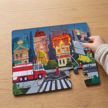 Punto Dizayn Yanan Ev - Kahraman Itfaiyeciler Tasarımlı 24 Parça Ahşap Çocuk Puzzle MPK0494