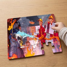 Punto Dizayn Yangın Söndüren Kahraman Itfaiyeciler  Tasarımlı 24 Parça Ahşap Çocuk Puzzle MPK0490