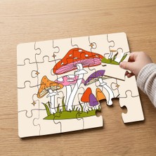 Punto Dizayn Rengarenk Mantarlar  Tasarımlı 24 Parça Ahşap Çocuk Puzzle MPK0035