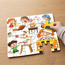 Punto Dizayn Ders Çalışan Çocuklar Tasarımlı 24 Parça Ahşap Çocuk Puzzle MPK1040
