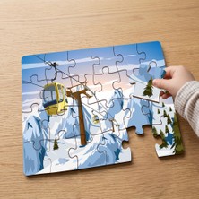 Punto Dizayn Karlı Dağlar - Teleferik Tasarımlı 24 Parça Ahşap Çocuk Puzzle MPK1229