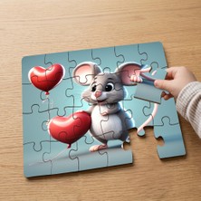 Punto Dizayn Kalpli Sevimli Fare Tasarımlı 24 Parça Ahşap Çocuk Puzzle MPK0073