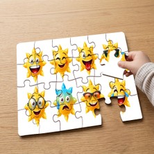 Punto Dizayn Güneş Emojleri  Tasarımlı 24 Parça Ahşap Çocuk Puzzle MPK0017
