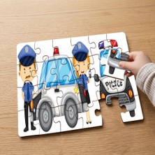 Punto Dizayn Polisler - Polis Arabaları  Tasarımlı 24 Parça Ahşap Çocuk Puzzle MPK1159