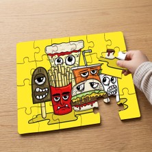 Punto Dizayn Fast Food Monster Tasarımlı 24 Parça Ahşap Çocuk Puzzle MPK0483