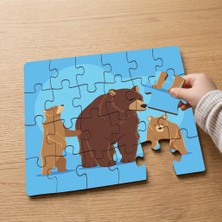 Punto Dizayn Anne Ayı ve Yavruları  Tasarımlı 24 Parça Ahşap Çocuk Puzzle MPK0620