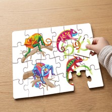 Punto Dizayn Sevimli Renkli Bukalemunlar Tasarımlı 24 Parça Ahşap Çocuk Puzzle MPK1037
