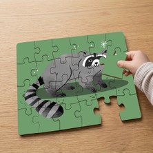Punto Dizayn Sevimli Hayvan Rakun  Tasarımlı 24 Parça Ahşap Çocuk Puzzle MPK0696