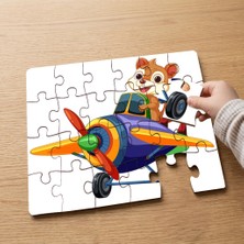 Punto Dizayn Uçak Süren Sevimli Sincap  Tasarımlı 24 Parça Ahşap Çocuk Puzzle MPK0062