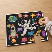 Punto Dizayn Astronot Uzay Roket  Tasarımlı 24 Parça Ahşap Çocuk Puzzle MPK0094