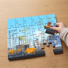 Punto Dizayn Iş Makineleri  Tasarımlı 24 Parça Ahşap Çocuk Puzzle MPK0252
