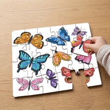 Punto Dizayn Çeşitli Kelebekler Kolajı Tasarımlı 24 Parça Ahşap Çocuk Puzzle MPK0633