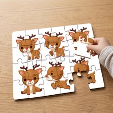 Punto Dizayn Sevimli Yavru Geyikler Tasarımlı 24 Parça Ahşap Çocuk Puzzle MPK0221