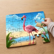 Punto Dizayn Pembe Flamingo Tasarımlı 24 Parça Ahşap Çocuk Puzzle MPK0360