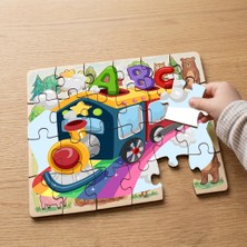 Punto Dizayn Renkli Tren Üstünde Alfabe Tasarımlı 24 Parça Ahşap Çocuk Puzzle MPK0914