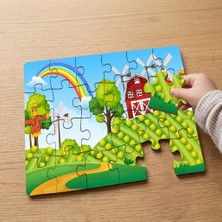 Punto Dizayn Çiftlik - Gökkuşağı - Değirmen Tasarımlı 24 Parça Ahşap Çocuk Puzzle MPK0480