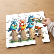 Punto Dizayn Renkli Afacan Kuşlar Tasarımlı 24 Parça Ahşap Çocuk Puzzle MPK0878