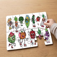 Punto Dizayn Çeşitli Sevimli Sebzeler  Tasarımlı 24 Parça Ahşap Çocuk Puzzle MPK0601