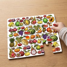Punto Dizayn Meyveleri Öğrenelim  Tasarımlı 24 Parça Ahşap Çocuk Puzzle MPK0479
