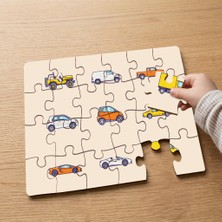 Punto Dizayn Nesne Kavramı - Arabalar  Tasarımlı 24 Parça Ahşap Çocuk Puzzle MPK1181