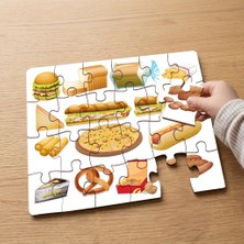 Punto Dizayn Fast Food Yiyecekler Tasarımlı 24 Parça Ahşap Çocuk Puzzle MPK1180