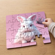 Punto Dizayn Sevimli Beyaz Tavşan  Tasarımlı 24 Parça Ahşap Çocuk Puzzle MPK0068
