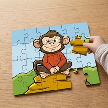 Punto Dizayn Oturan Sevimli Maymuncuk  Tasarımlı 24 Parça Ahşap Çocuk Puzzle MPK0227