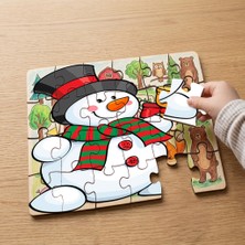 Punto Dizayn Gülen Mutlu Kardan Adam  Tasarımlı 24 Parça Ahşap Çocuk Puzzle MPK0928