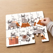 Punto Dizayn Sevimli Rakunlar  Tasarımlı 24 Parça Ahşap Çocuk Puzzle MPK0466