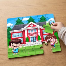 Punto Dizayn Okula Giden Çocuklar  Tasarımlı 24 Parça Ahşap Çocuk Puzzle MPK0147