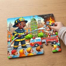 Punto Dizayn Kahraman Itfaiyeci  Tasarımlı 24 Parça Ahşap Çocuk Puzzle MPK0251