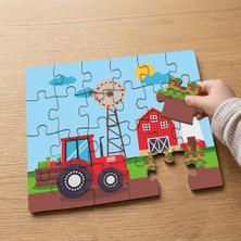 Punto Dizayn Çiftlikteki Traktör Tasarımlı 24 Parça Ahşap Çocuk Puzzle MPK0477