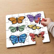 Punto Dizayn Renkli Kelebekler Kolajı Tasarımlı 24 Parça Ahşap Çocuk Puzzle MPK0632
