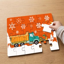 Punto Dizayn Kar Küreme Aracı - Kış - Kamyon Tasarımlı 24 Parça Ahşap Çocuk Puzzle MPK1073