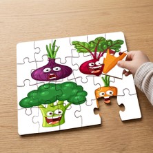 Punto Dizayn Sevimli Sebze Emojileri  Tasarımlı 24 Parça Ahşap Çocuk Puzzle MPK0732
