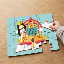 Punto Dizayn Masal Ev ve Sevimli Kız Tasarımlı 24 Parça Ahşap Çocuk Puzzle MPK0956