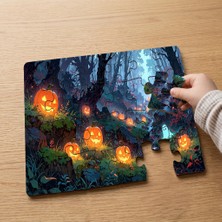 Punto Dizayn Halloween - Ormanda  Işıklı Balkabakları  Tasarımlı 24 Parça Ahşap Çocuk Puzzle MPK0615