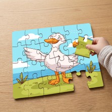 Punto Dizayn Sevimli Beyaz Ördek  Tasarımlı 24 Parça Ahşap Çocuk Puzzle MPK0639
