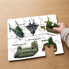 Punto Dizayn Askeri Araç Çeşitleri  Tasarımlı 24 Parça Ahşap Çocuk Puzzle MPK1179
