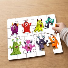 Punto Dizayn Sevimli Canavarlar - Monsters  Tasarımlı 24 Parça Ahşap Çocuk Puzzle MPK0746