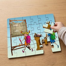 Punto Dizayn Okula Giden Mutlu Çocuklar  Tasarımlı 24 Parça Ahşap Çocuk Puzzle MPK1003
